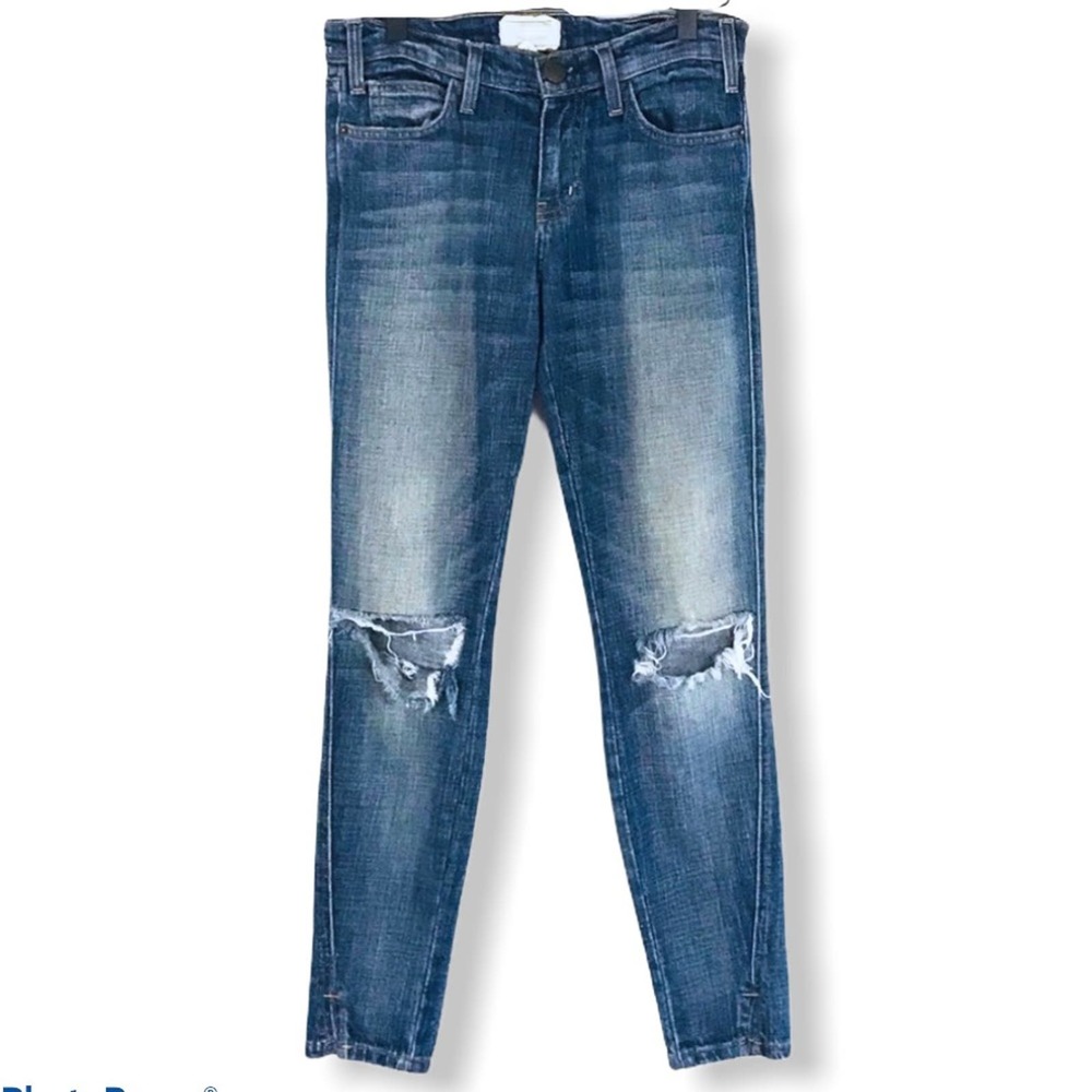 Current/Elliott Saddle Pant Buckwheat Ripped Skinny Jeans size 25 Busted Knee